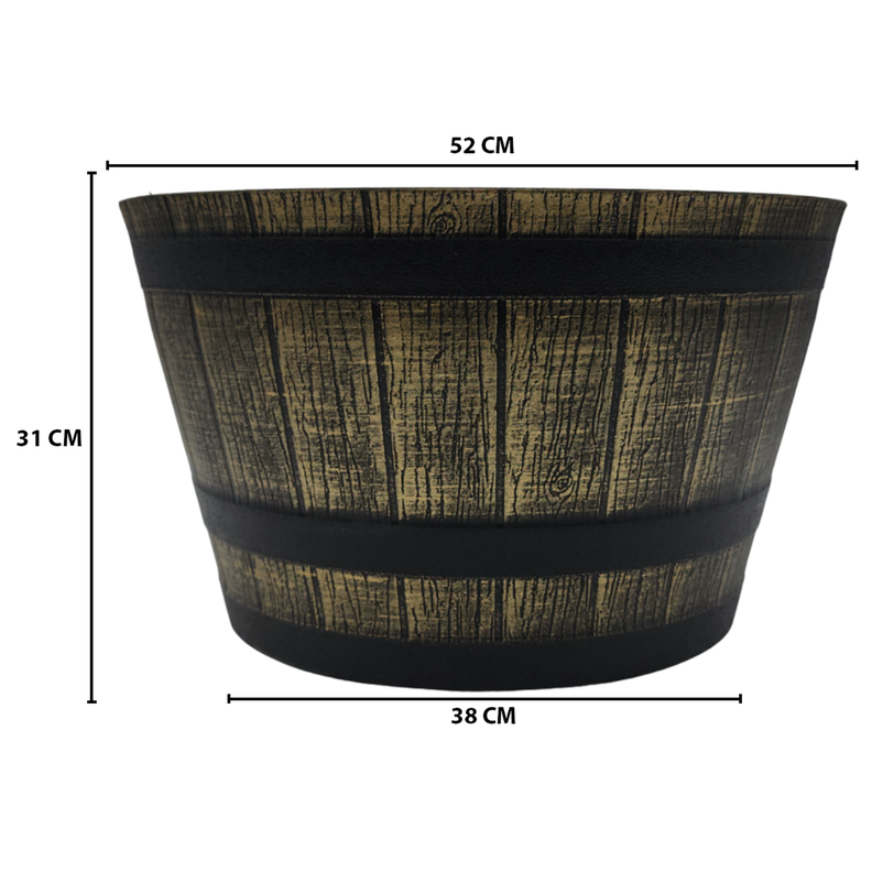 Macetero Plastico Diseño Efecto Barril De Madera Maceta XL-5