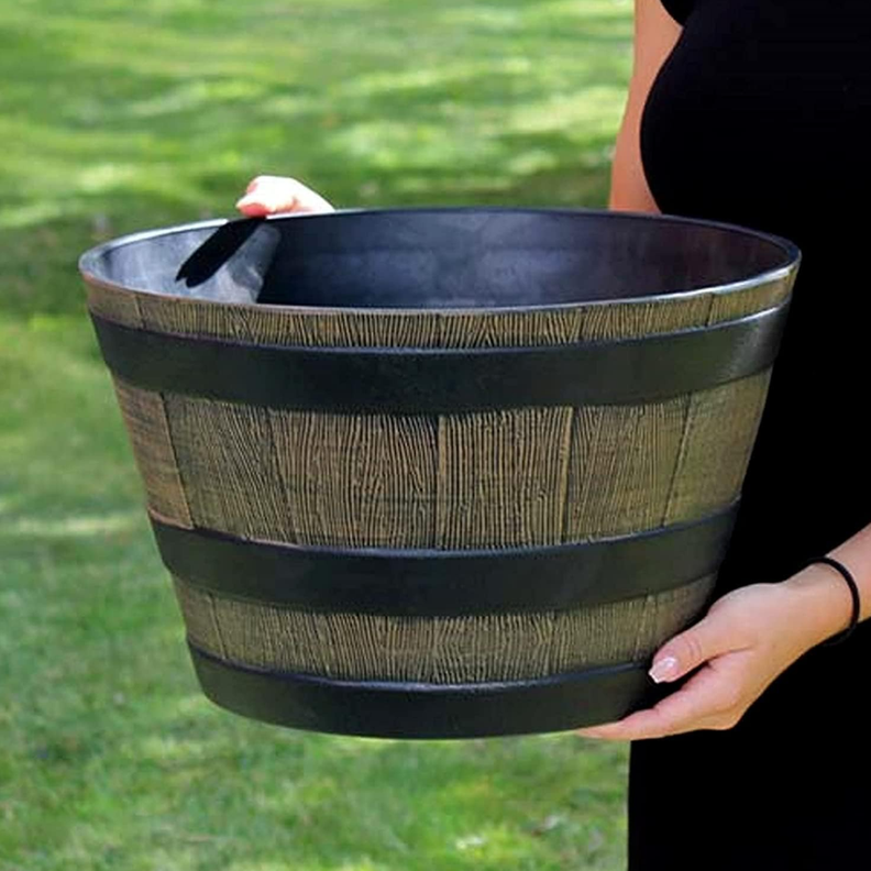 Macetero Plastico Diseño Efecto Barril De Madera Maceta XL-7