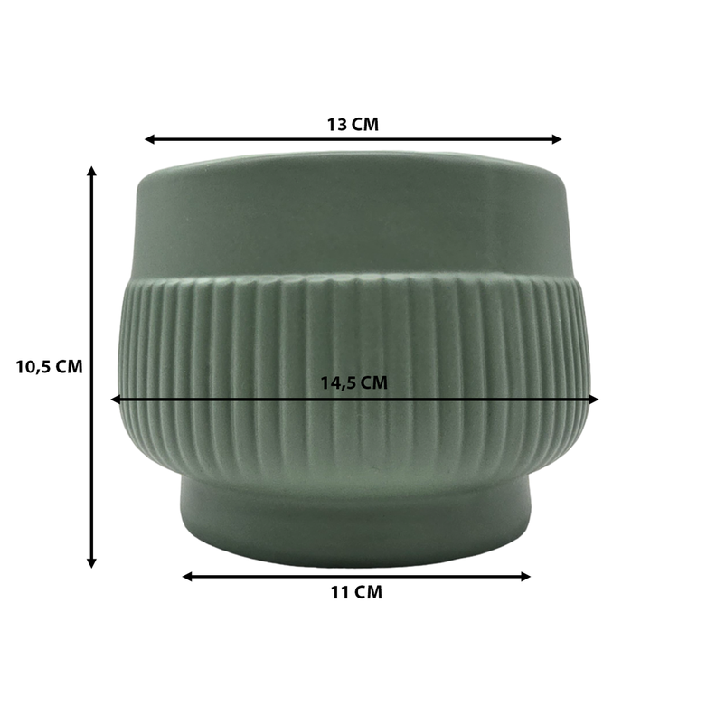 Macetero Maceta Acabado Mate Verde Con Lineas Relieve-5