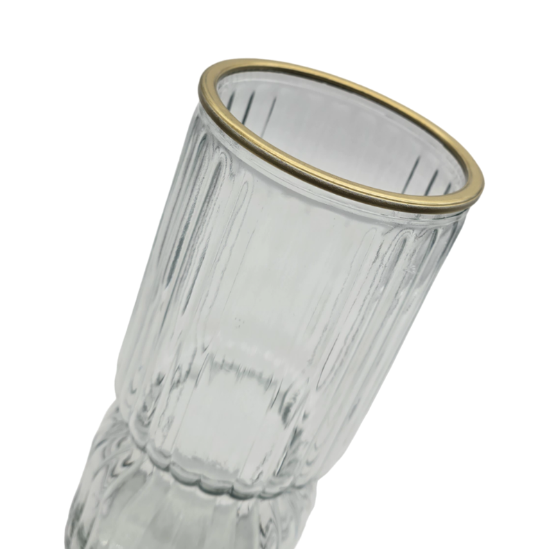Florero Decorativo De Vidrio Con Diseño Borde Dorado-2