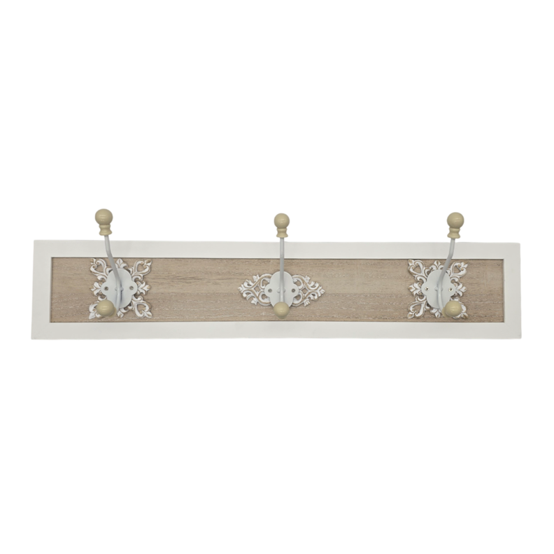 Perchero De Pared Colgador Vintage 3 Ganchos Dobles Blanco-0