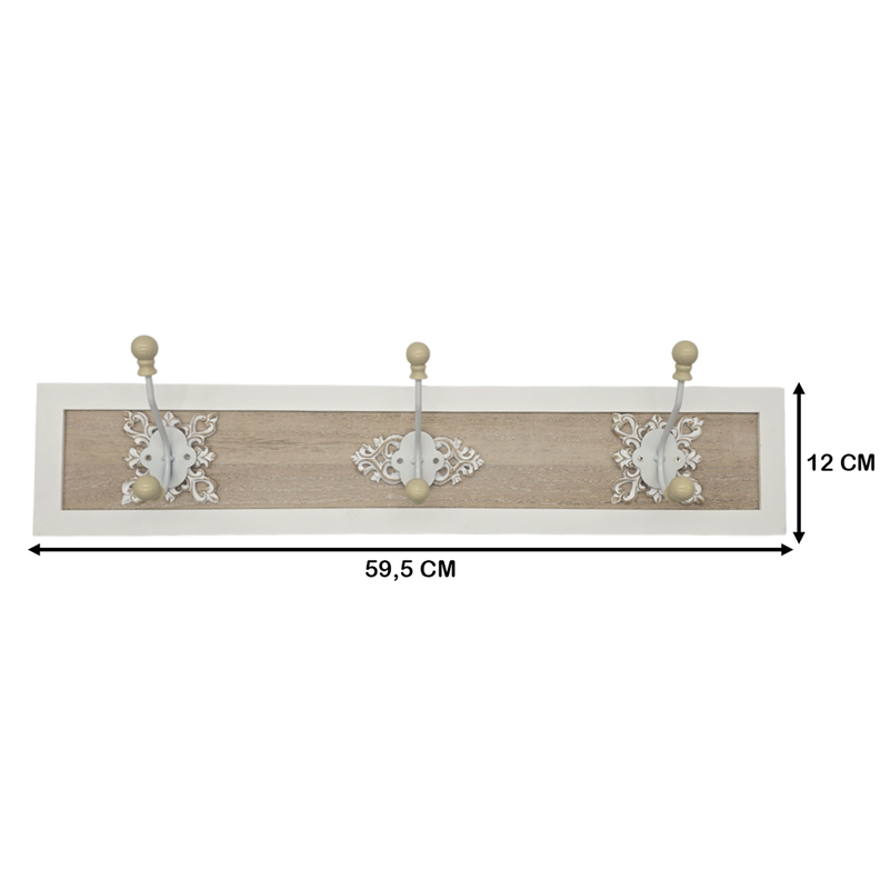 Perchero De Pared Colgador Vintage 3 Ganchos Dobles Blanco-3