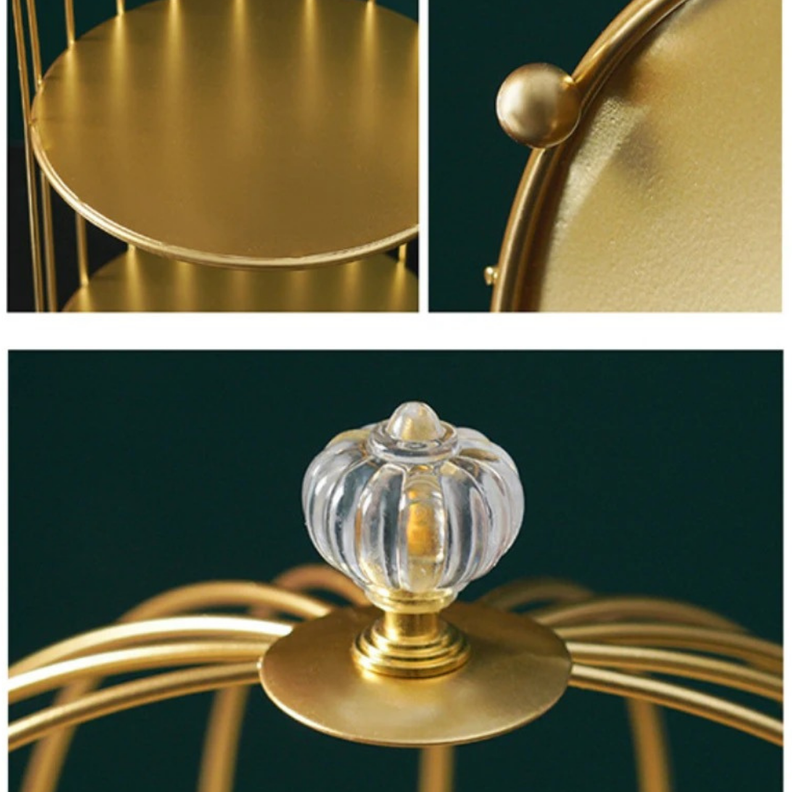 Jaula Bandeja Dorada De Decoracion Metalica Multiuso-2
