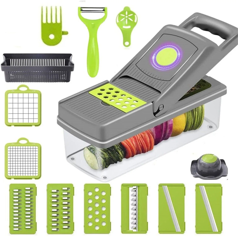 Set Picador Cortador De Verduras y Frutas 14 En 1 Rallador-1