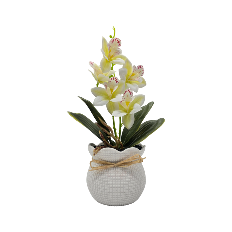 Planta Artificial Orquidea Decorativa Blanca Maceta Resina-0