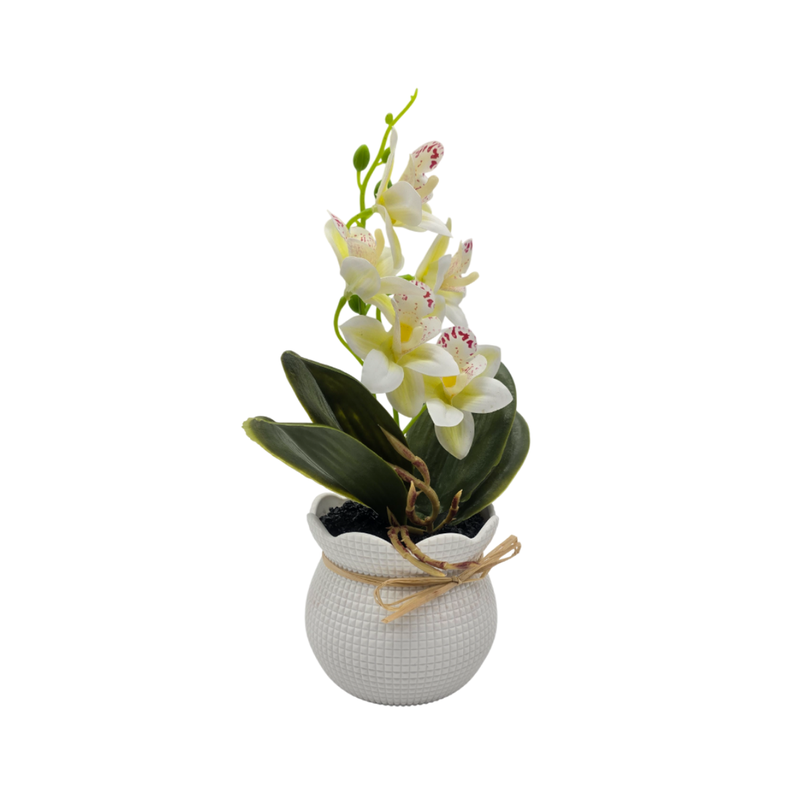 Planta Artificial Orquidea Decorativa Blanca Maceta Resina-1