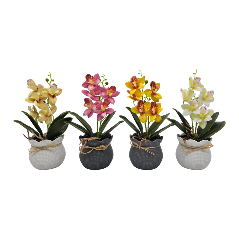 Planta Artificial Orquidea Decorativa Blanca Maceta Resina-3