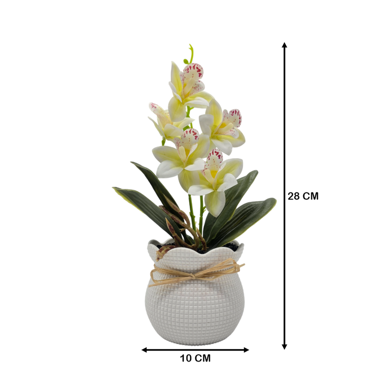 Planta Artificial Orquidea Decorativa Blanca Maceta Resina-4