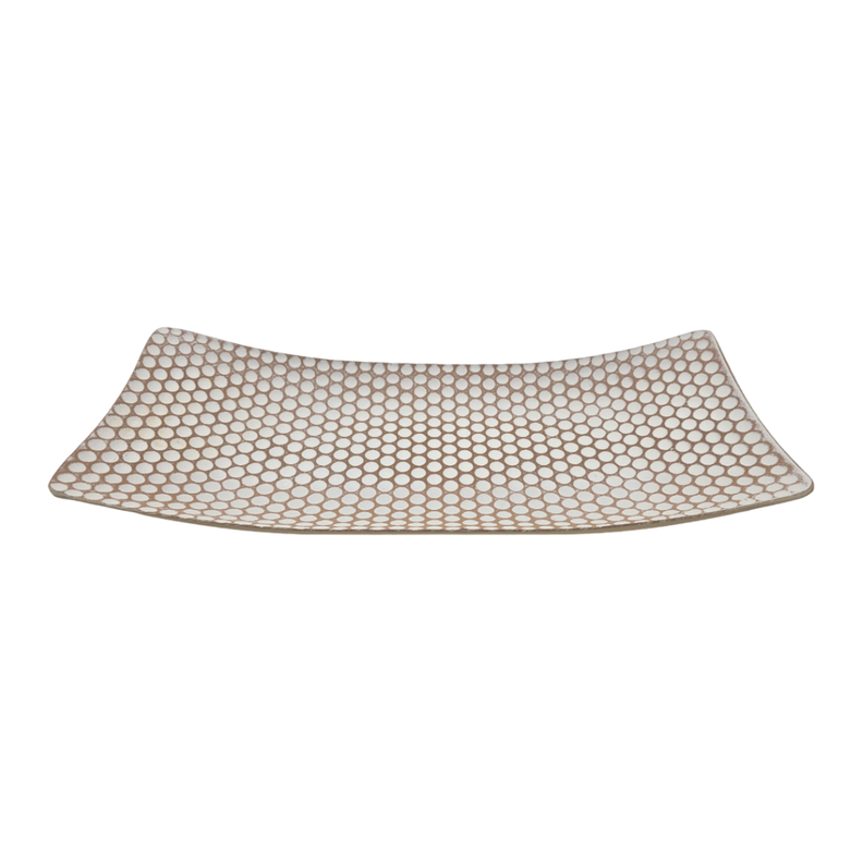 Bandeja Plato Rectangular Decorativa Beige Con Puntos Blanco-0