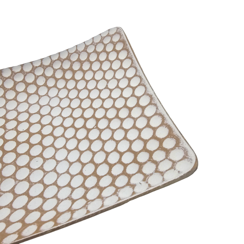 Bandeja Plato Rectangular Decorativa Beige Con Puntos Blanco-2