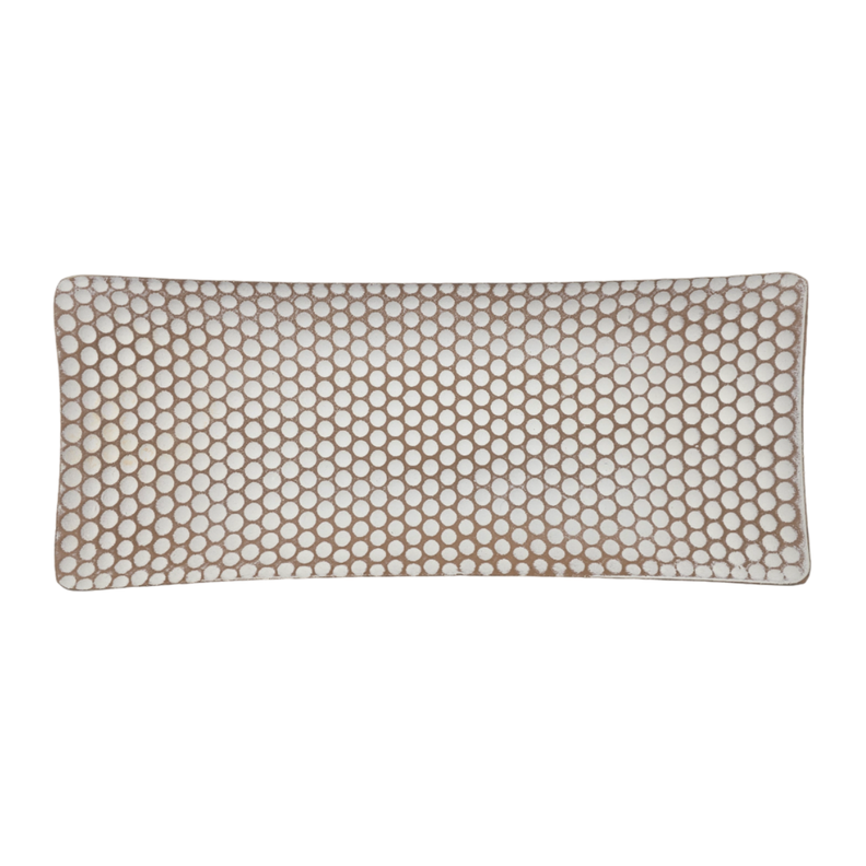 Bandeja Plato Rectangular Decorativa Beige Con Puntos Blanco-3