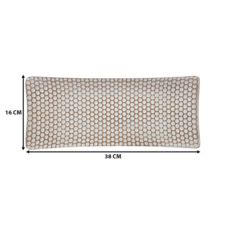 Bandeja Plato Rectangular Decorativa Beige Con Puntos Blanco-4
