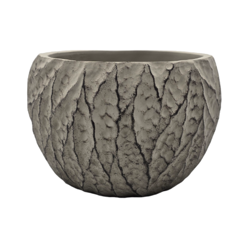 Macetero Maceta Acabado Cemento Relieve Hojas Gris S-2