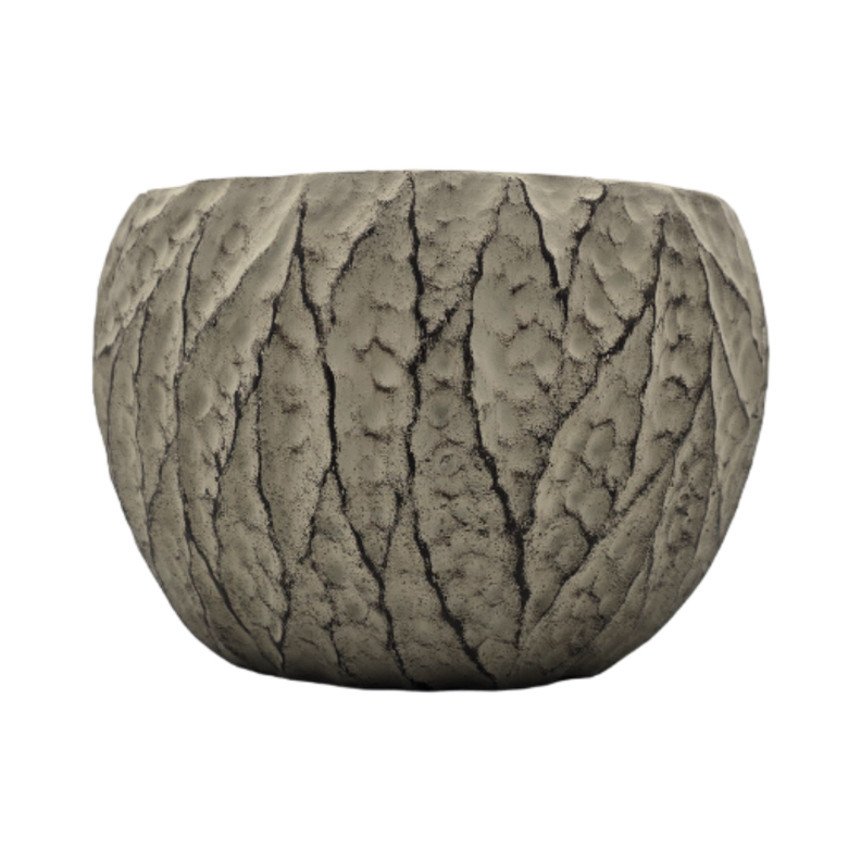 Macetero Maceta Acabado Cemento Relieve Hojas Gris S-3