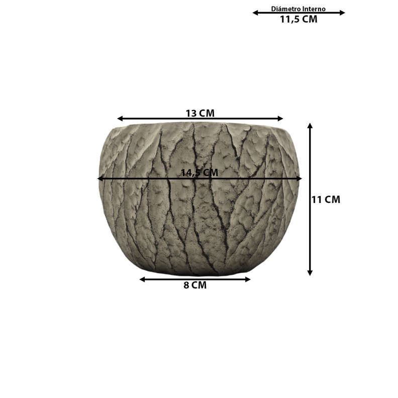 Macetero Maceta Acabado Cemento Relieve Hojas Gris S-6