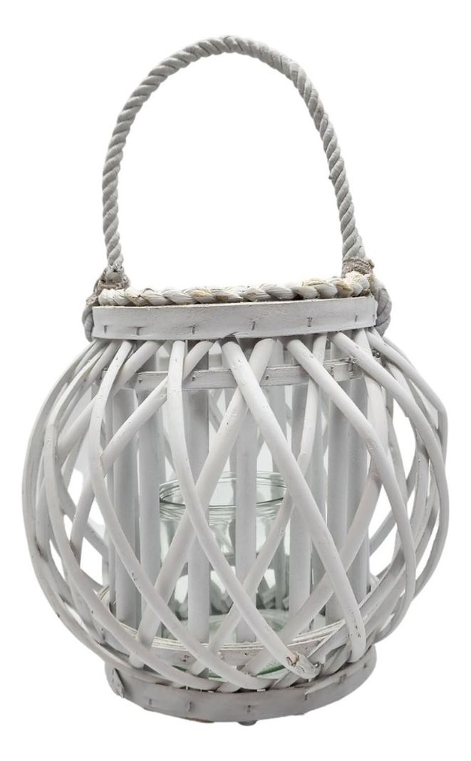 Candelabro Porta Vela Mimbre Rustico Redondo Terraza Blanco-0