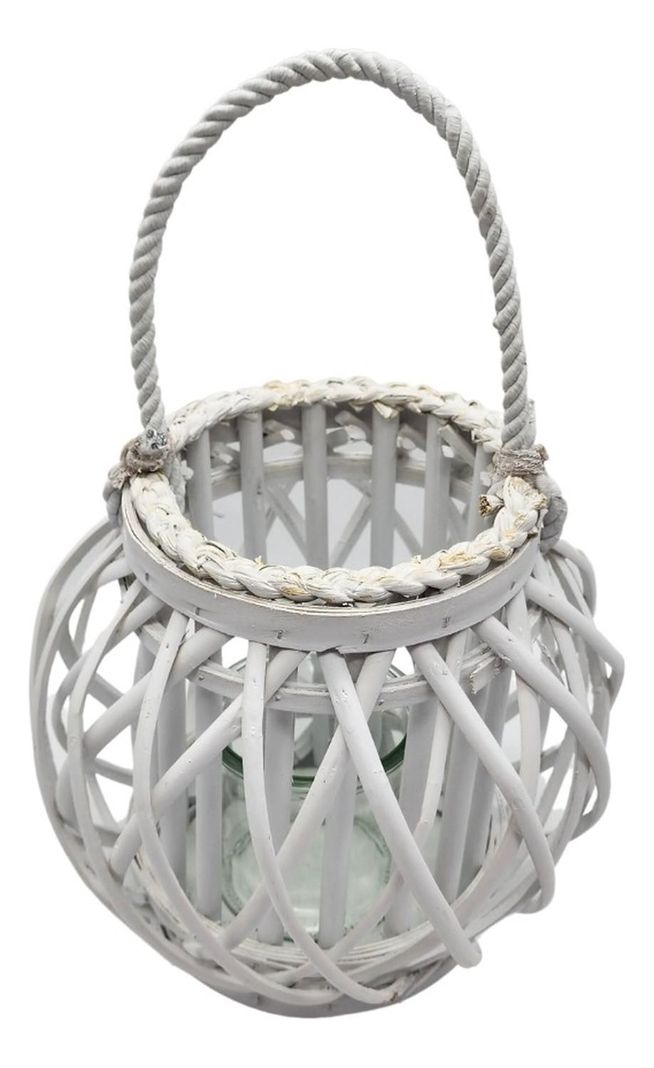 Candelabro Porta Vela Mimbre Rustico Redondo Terraza Blanco-1
