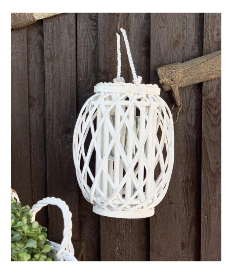 Candelabro Porta Vela Mimbre Rustico Redondo Terraza Blanco-6