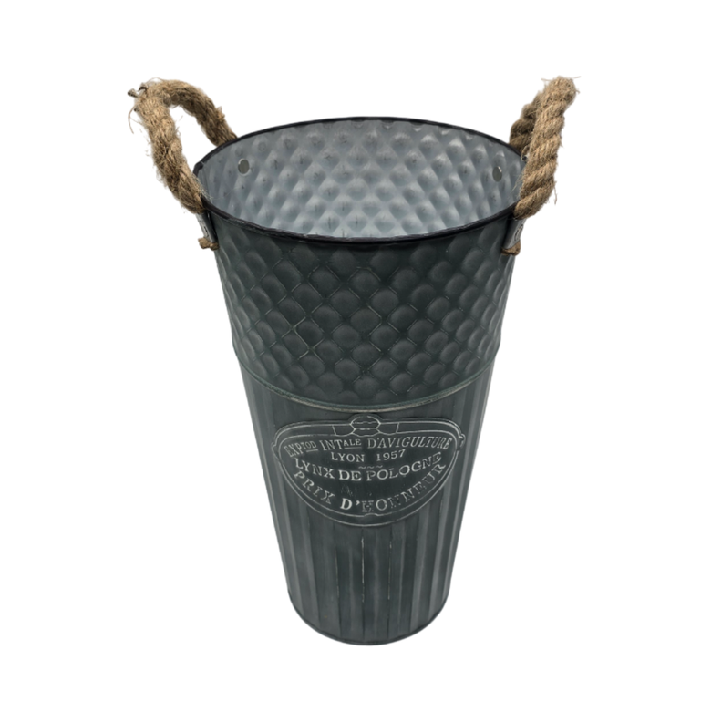 Macetero Balde Metalico Decorativo Vintage Desgastado Verd M-1