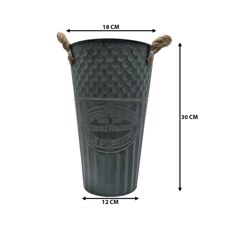 Macetero Balde Metalico Decorativo Vintage Desgastado Verd M-2