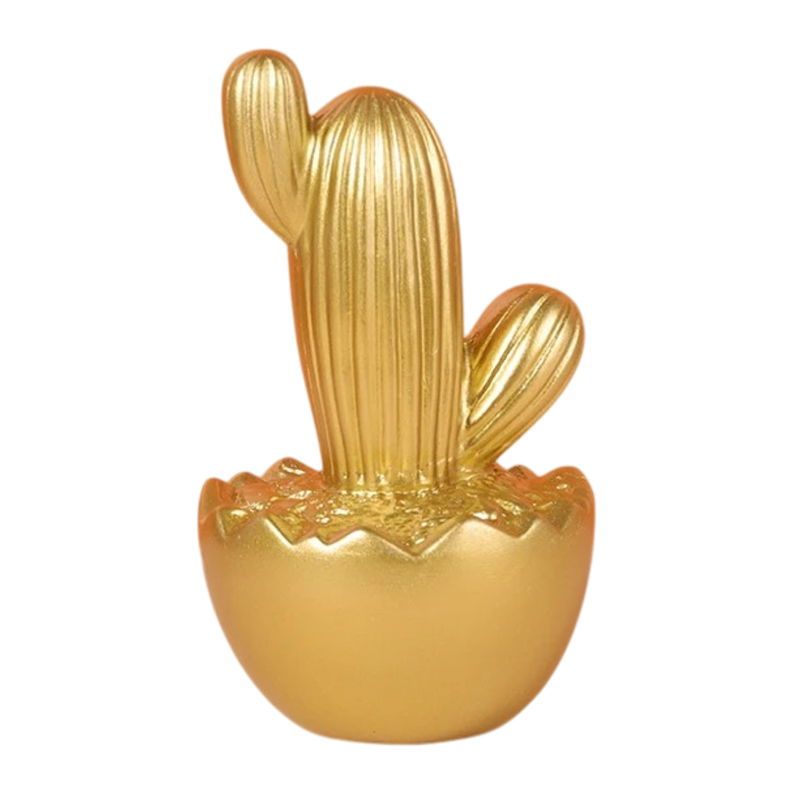 Adorno Cactus De Resina Dorado Decoracion Mesa Oficina D3-0