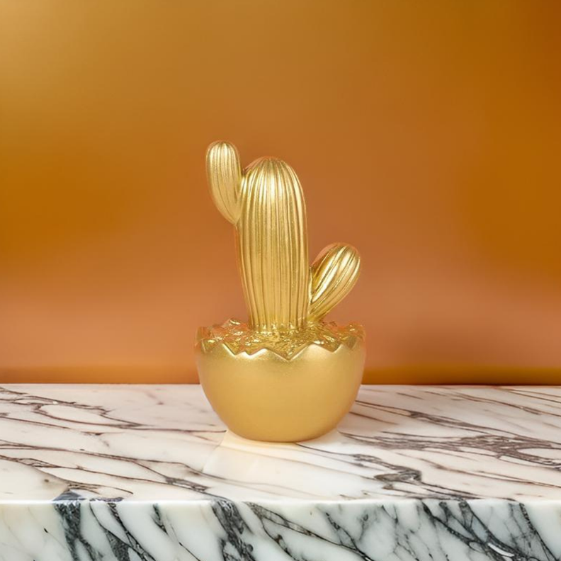 Adorno Cactus De Resina Dorado Decoracion Mesa Oficina D3-3