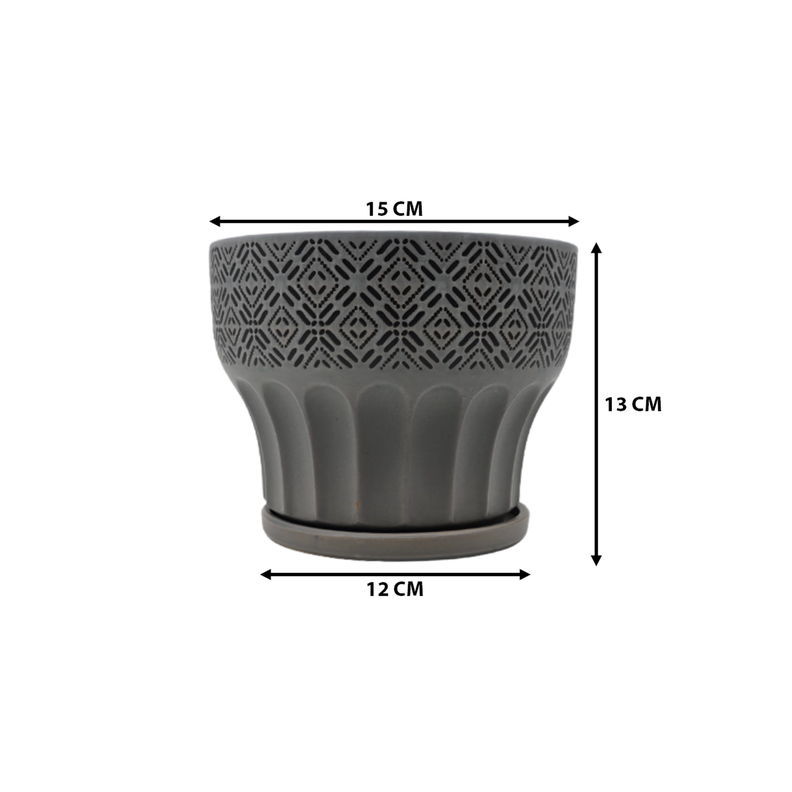 Macetero Maceta De Ceramica Gris Patrones Negro Alto S-6