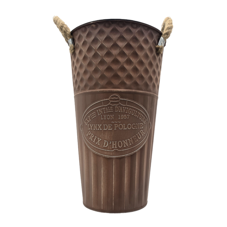 Macetero Balde Metalico Decorativo Vintage Desgastado Cafe M-0