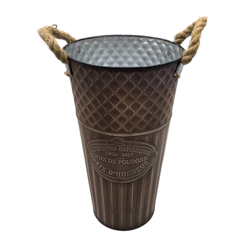 Macetero Balde Metalico Decorativo Vintage Desgastado Cafe M-1