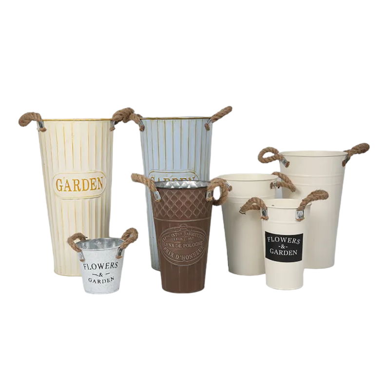Macetero Balde Metalico Decorativo Vintage Desgastado Cafe M-9