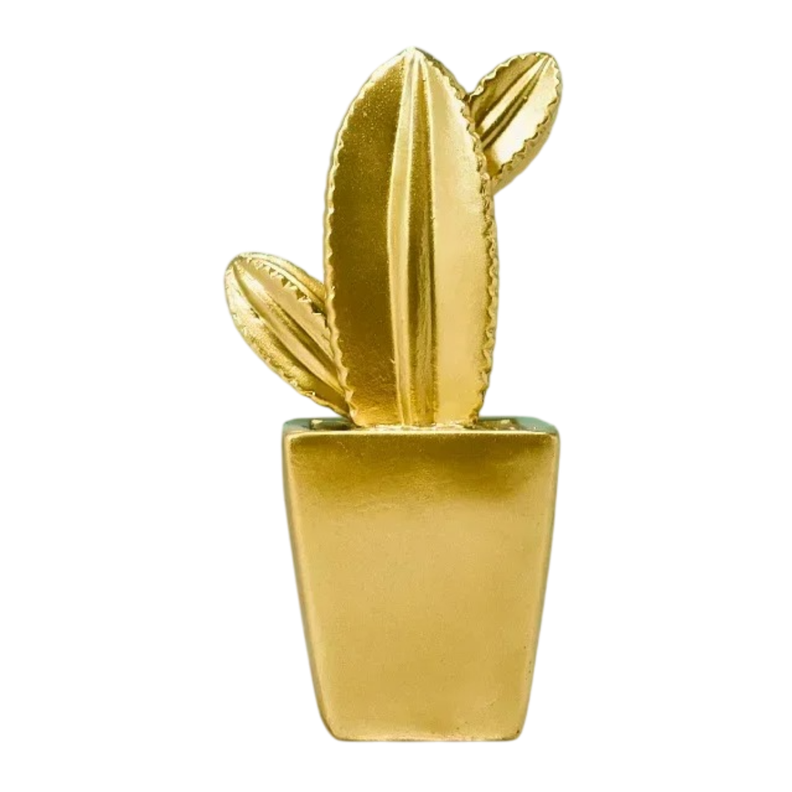 Adorno Cactus De Resina Dorado Decoracion Mesa Oficina D2-0