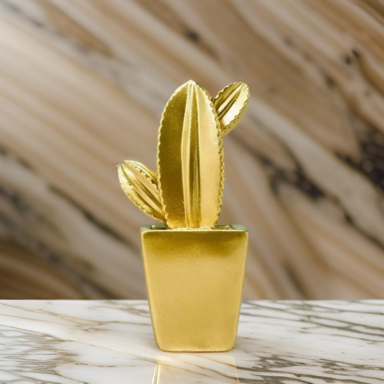 Adorno Cactus De Resina Dorado Decoracion Mesa Oficina D2-2