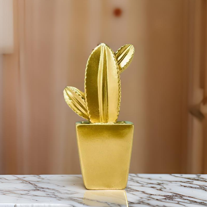 Adorno Cactus De Resina Dorado Decoracion Mesa Oficina D2-3
