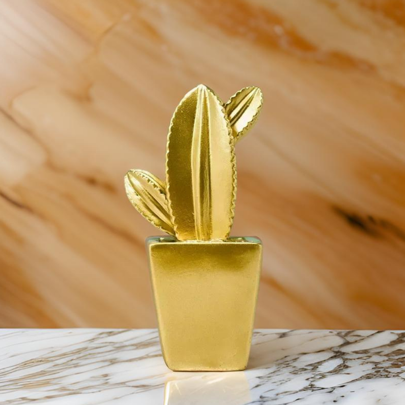 Adorno Cactus De Resina Dorado Decoracion Mesa Oficina D2-4