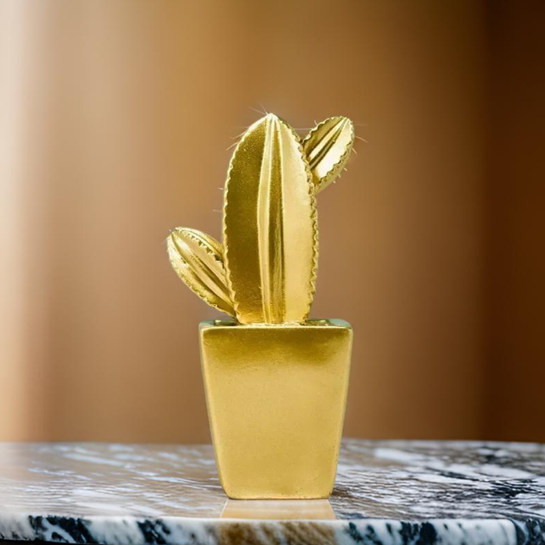 Adorno Cactus De Resina Dorado Decoracion Mesa Oficina D2-5