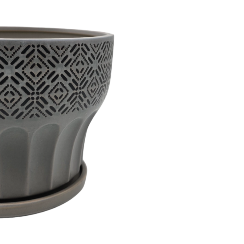 Macetero Maceta De Ceramica Gris Patrones Negro Alto M-3