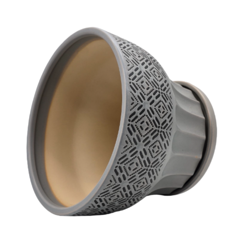 Macetero Maceta De Ceramica Gris Patrones Negro Alto M-4
