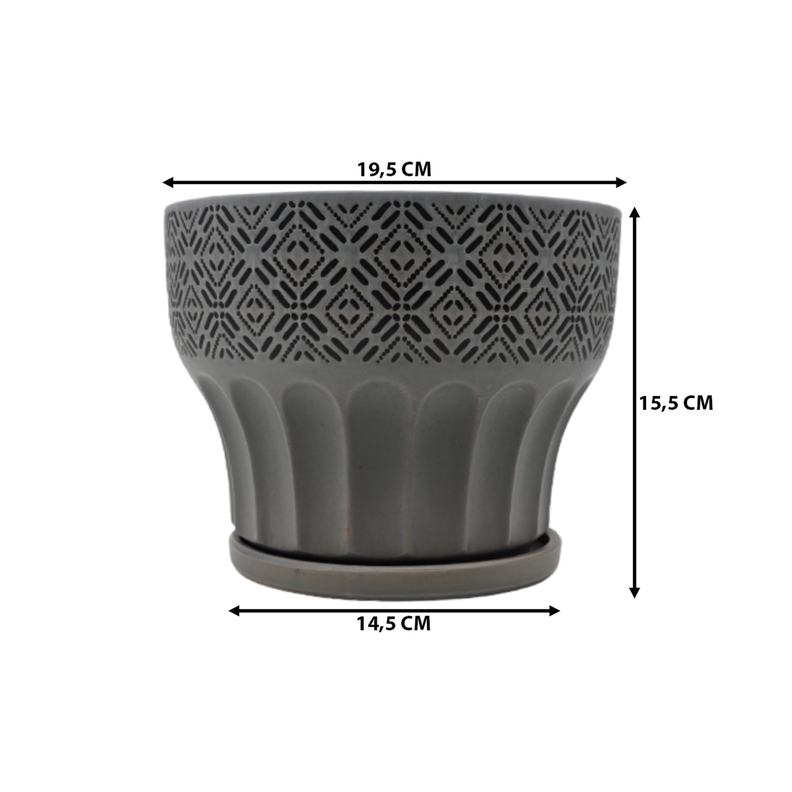 Macetero Maceta De Ceramica Gris Patrones Negro Alto M-6