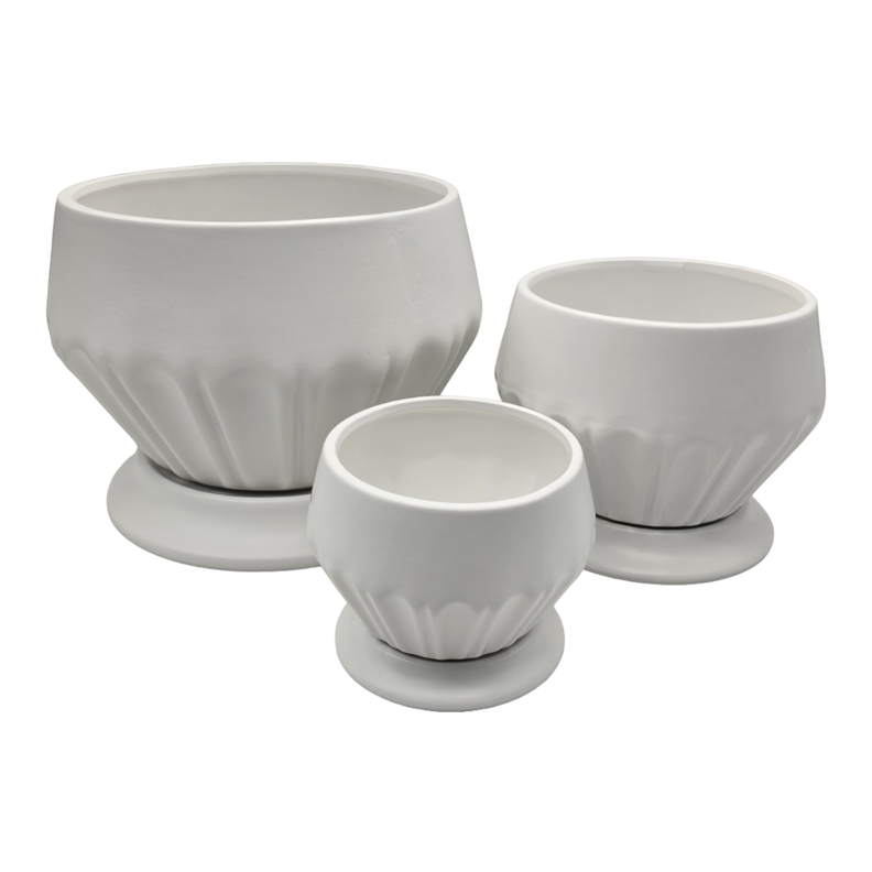 Set 3 Maceteros Maceta De Ceramica Diamante Elegante Blanco-1