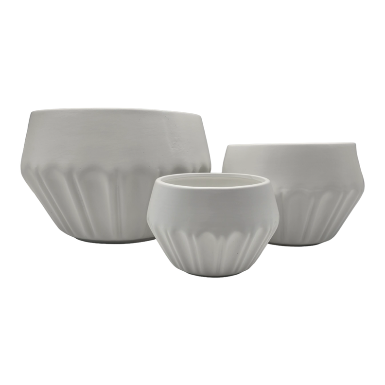 Set 3 Maceteros Maceta De Ceramica Diamante Elegante Blanco-2