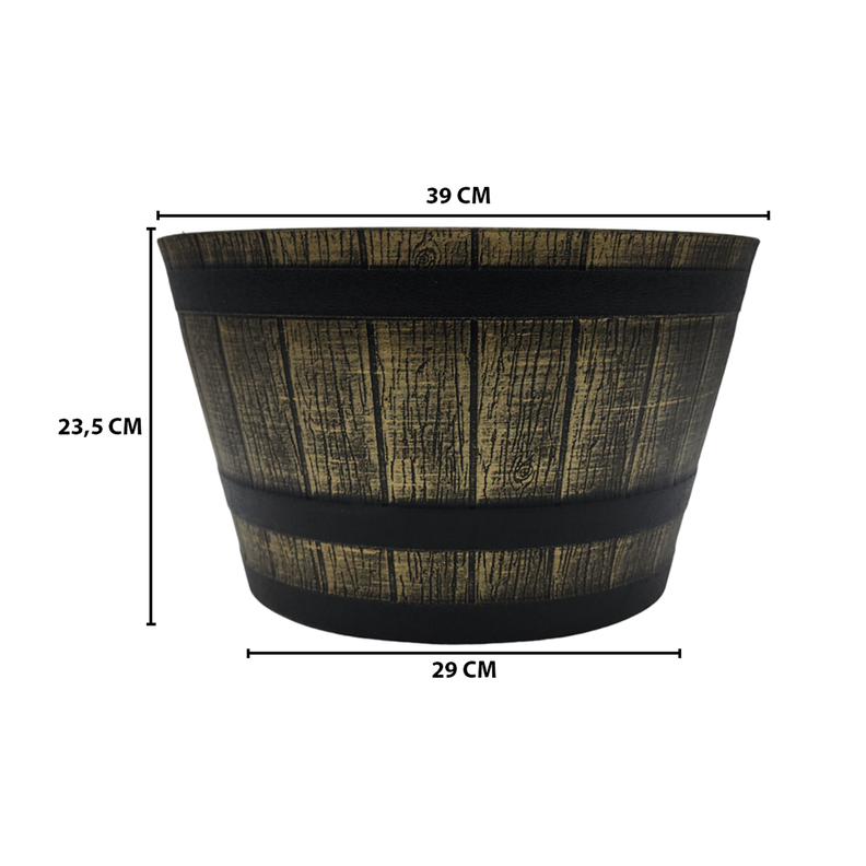Macetero Plastico Diseño Efecto Barril De Madera Maceta M-5