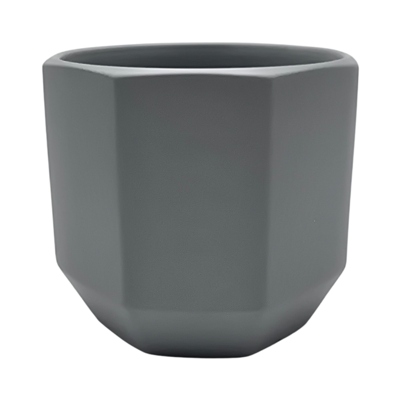 Macetero Maceta De Ceramica Gris Lineas Verticales S-0