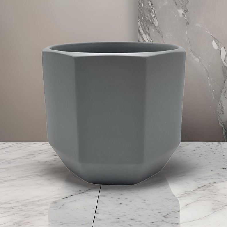 Macetero Maceta De Ceramica Gris Lineas Verticales S-2