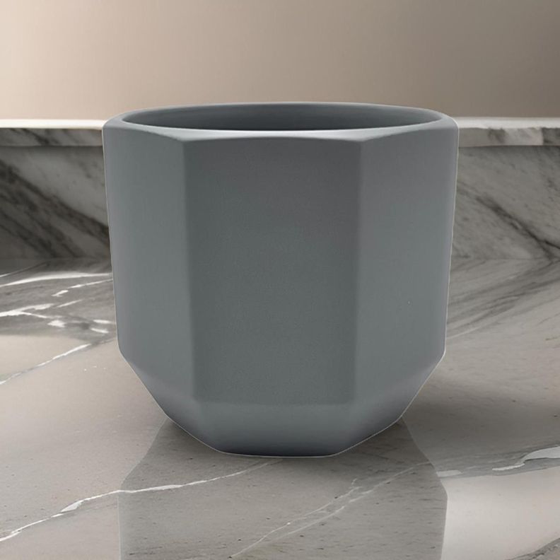Macetero Maceta De Ceramica Gris Lineas Verticales S-3