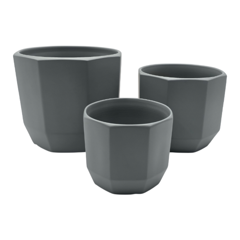Macetero Maceta De Ceramica Gris Lineas Verticales S-6