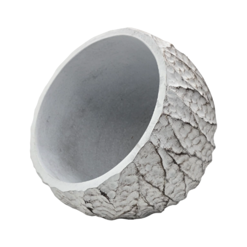 Macetero Maceta Acabado Cemento Relieve Hojas Blanco L-3