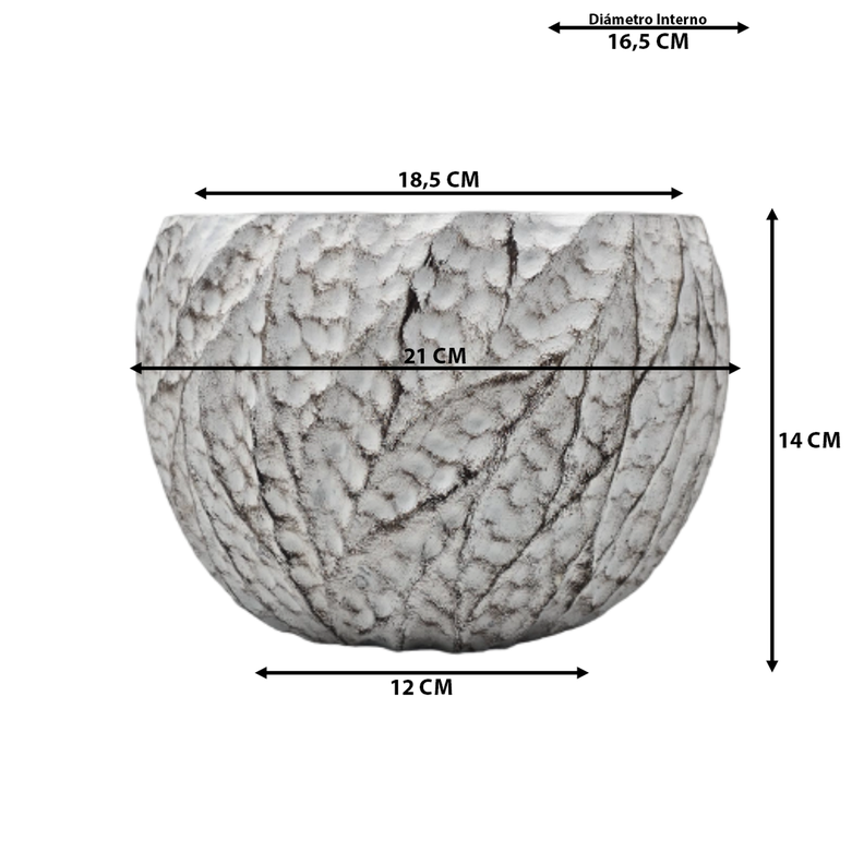 Macetero Maceta Acabado Cemento Relieve Hojas Blanco L-5