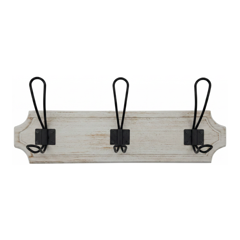 Perchero 3 Ganchos Doble Colgadores De Madera Ropa Blanco