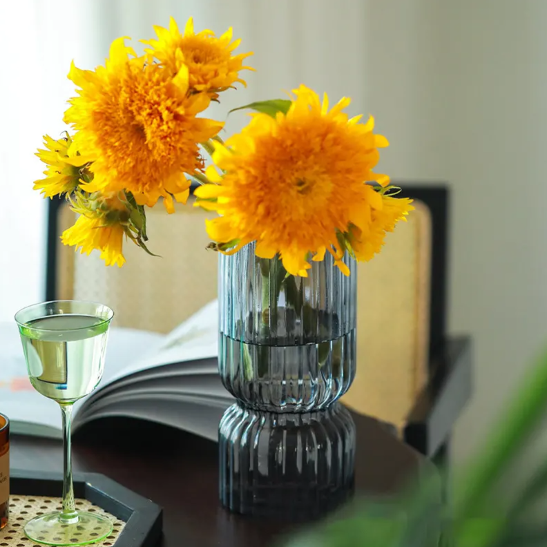 Florero Decorativo De Vidrio Cristal Con Diseño Tonos Gris-8