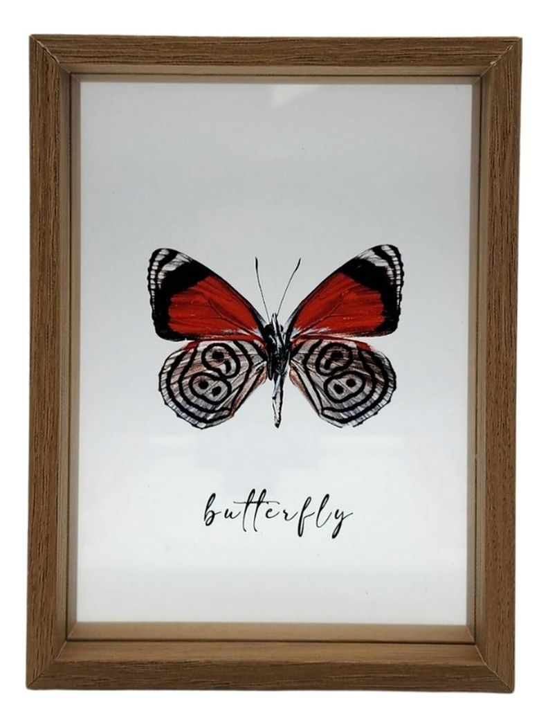 Cuadro De Vidrio Marco Madera Diseño Mariposa Grande-0